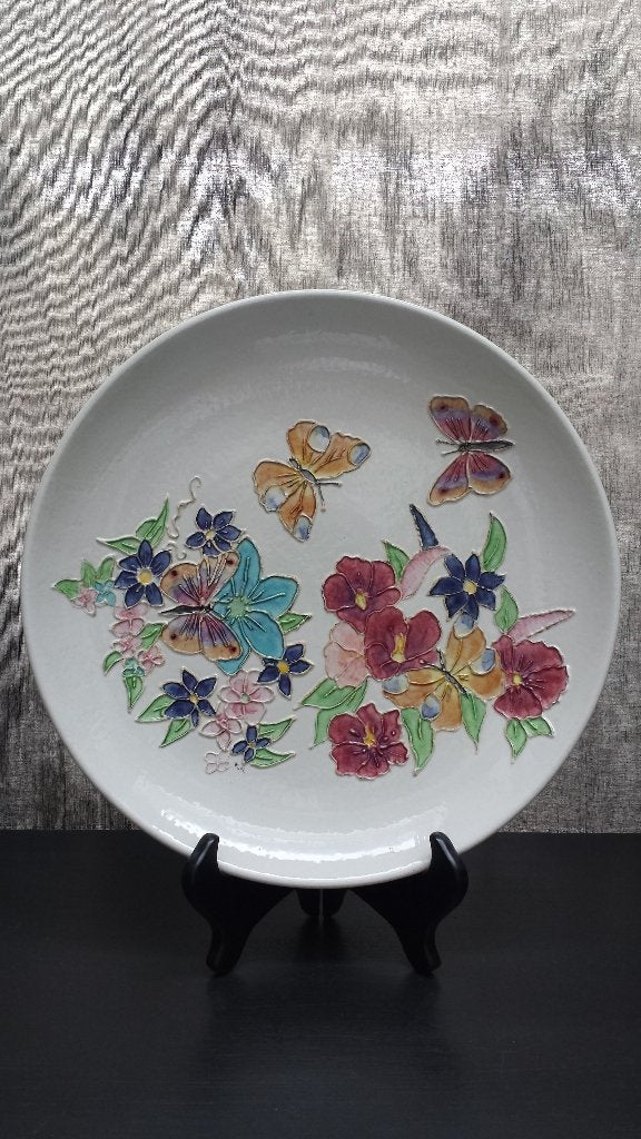 Grote SCHOTEL met Vlinders en Bloemen <> KERAMIEK ø 32 cm, Porselein of Keramiek, Schaal, Rond, Ophalen of Verzenden