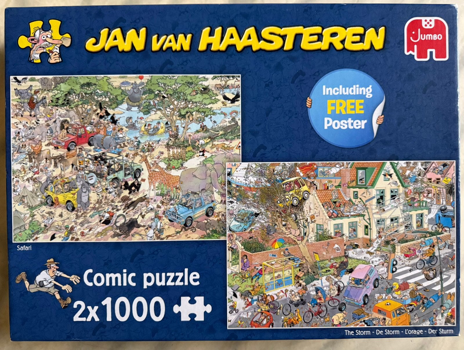 Jan van Haasteren 2in1 Puzzel “Safari/De Storm”, Hobby en Vrije tijd, Denksport en Puzzels, Ophalen of Verzenden, 500 t/m 1500 stukjes