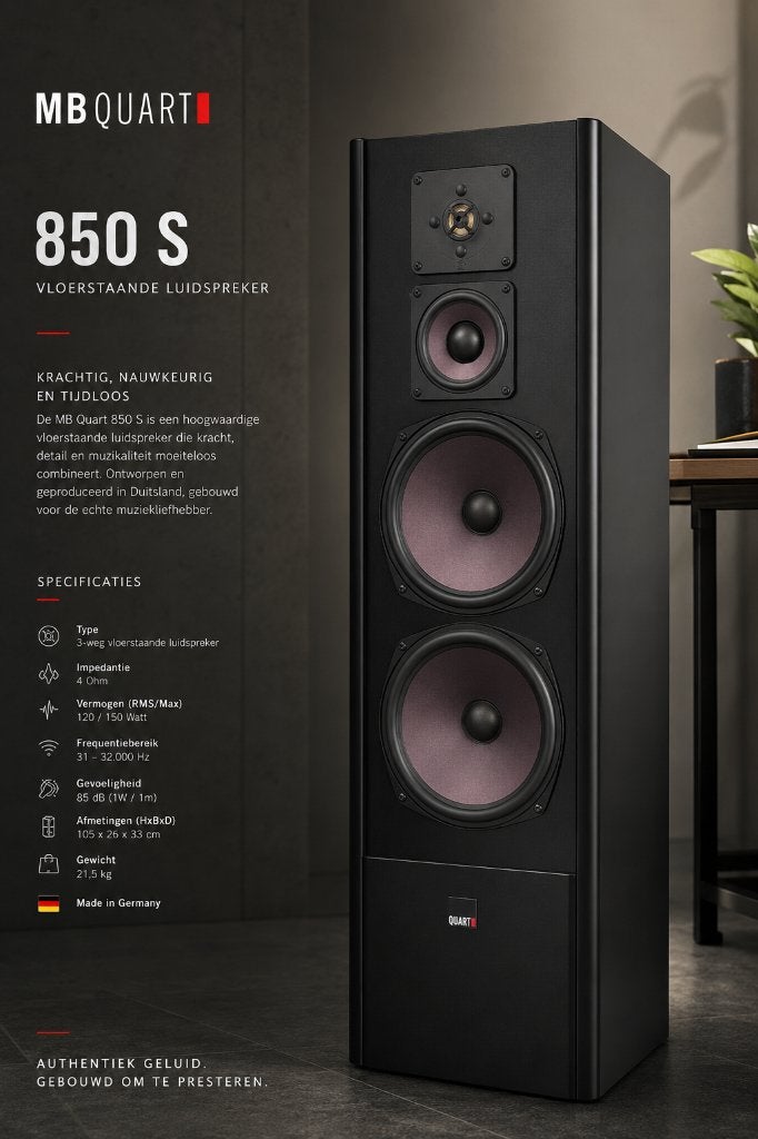 MB Quart 850S Luidsprekers - Zwart Mat - Origineel, Vloerstaande luidspreker, Gebruikt, 120 tot 150 watt, Ophalen
