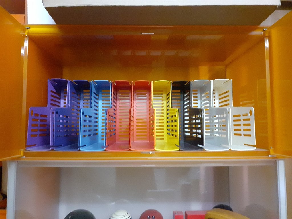 9 opberg lektuur a4 houders gekleurd jaren 70 design retro, Verzamelen, Ophalen of Verzenden, Overige typen