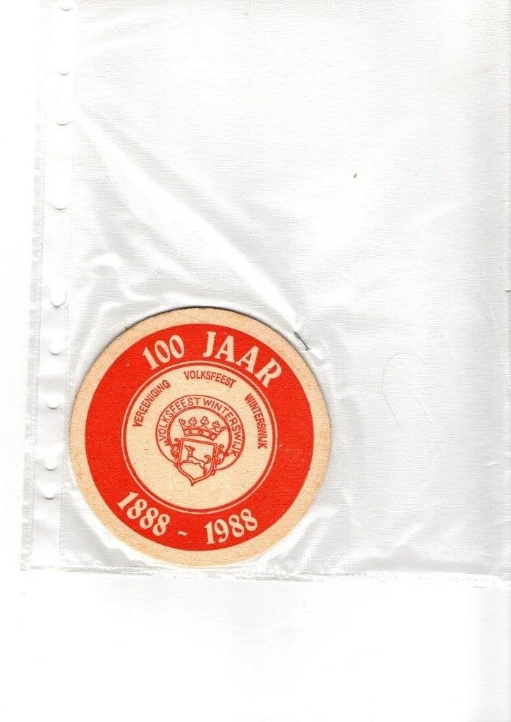 100 JAAR WINTERSWIJK 1988 BIERVILTJE, Verzamelen, Biermerken, Verzenden, Nieuw, Viltje(s), Overige merken