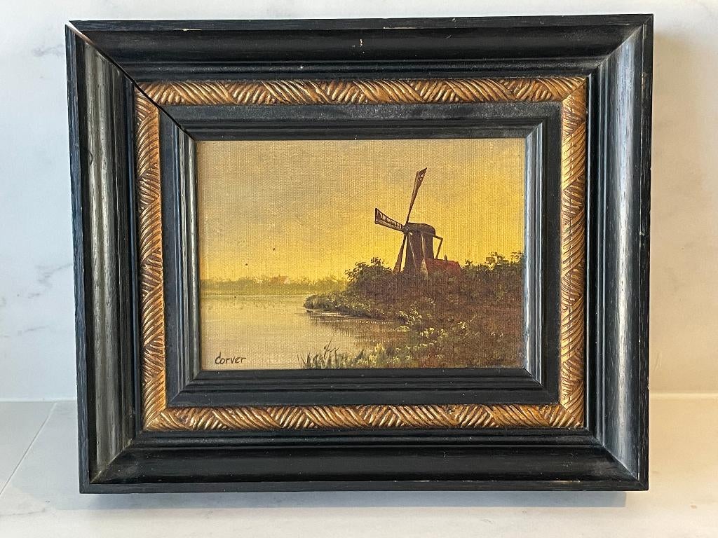 Prachtig schilderijtje van molen, gesigneerd door "Corver", Antiek en Kunst, Kunst | Schilderijen | Klassiek, Ophalen of Verzenden