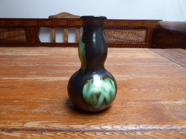 Art deco keramiek vaas, zwart en blauw/groen, Thulin, Ophalen of Verzenden