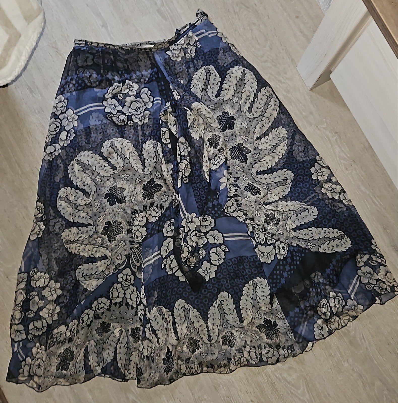 Luxe Vintage Maxirok van tricot chic 100% Zijde Maat 42  (Y, Kleding | Dames, Blauw, Maat 42/44 (L), Ophalen of Verzenden, Zo goed als nieuw