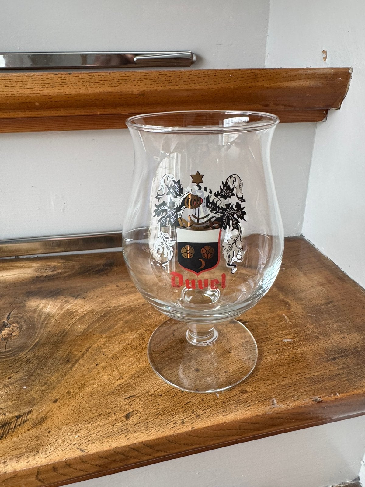 Duvel bierglas jaren 70 wapenschild, Ophalen of Verzenden, Gebruikt, Glas of Glazen, Duvel