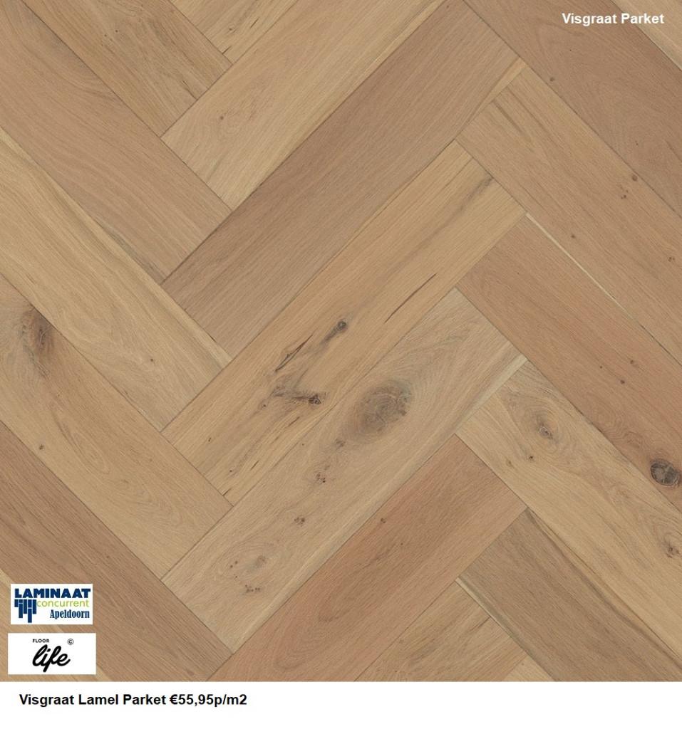 Visgraat Lamel Parket Reseda Rustiek Blank 5195, Parket, Bruin, 75 m² of meer, Nieuw