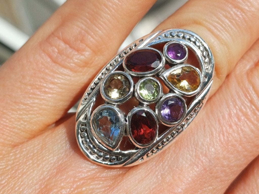 Vanoli 925 zilveren ring granaat amethist citrien maat 16,75, Daiva1973@hotmail.com, Vanoli, Overige kleuren, Amsterdam