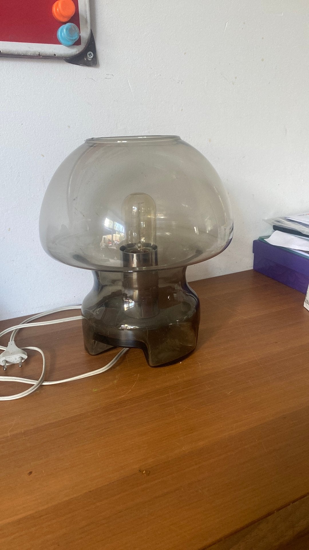Vintage design  mushroom lamp van glas, Ophalen of Verzenden, Zo goed als nieuw, Glas, Design