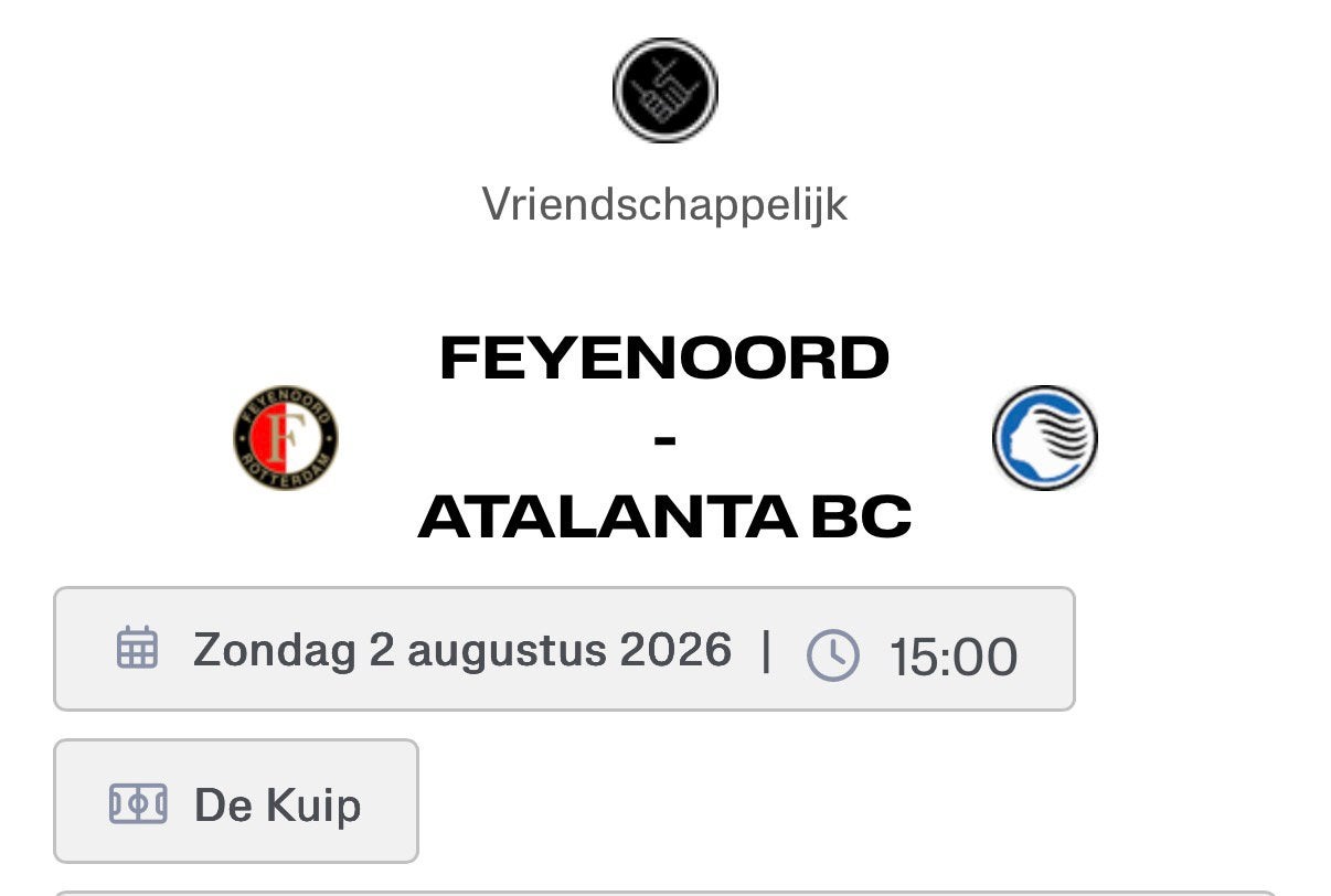 2 tickets Feyenoord - Atalanta, Drie personen of meer, November