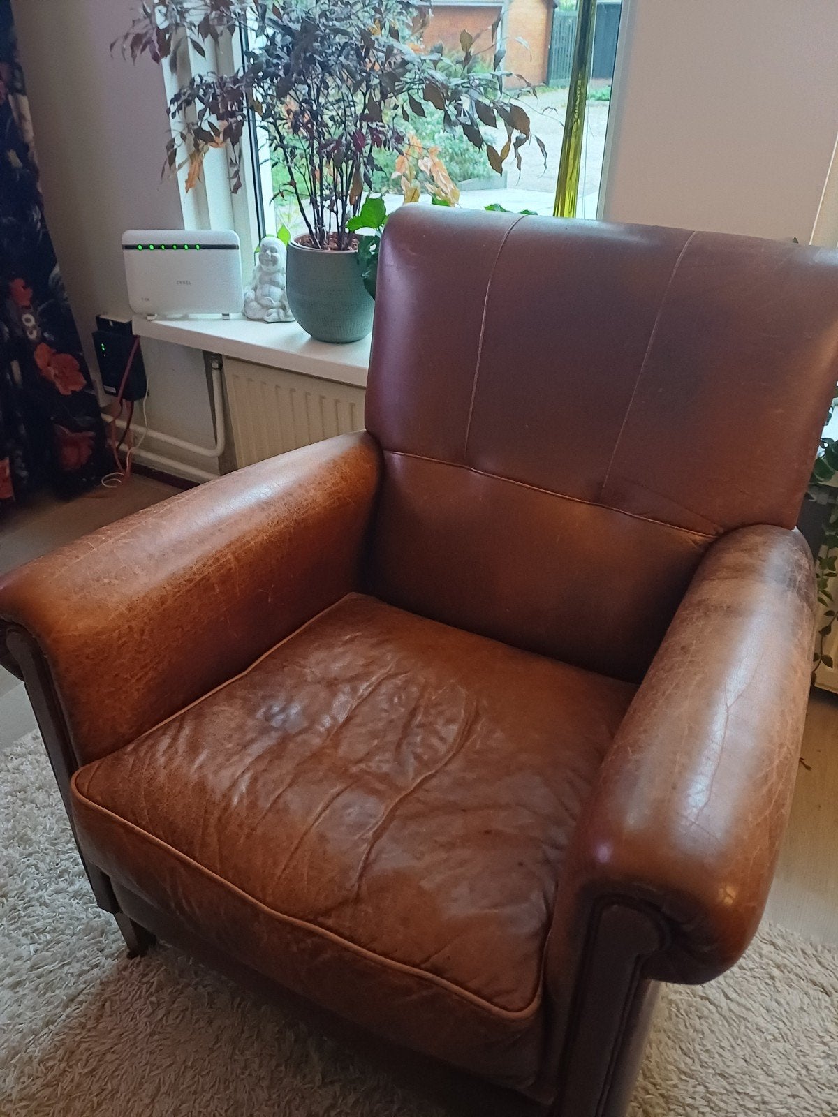 Oude schapenleren fauteuil - perfecte staat, Huis en Inrichting, Ophalen