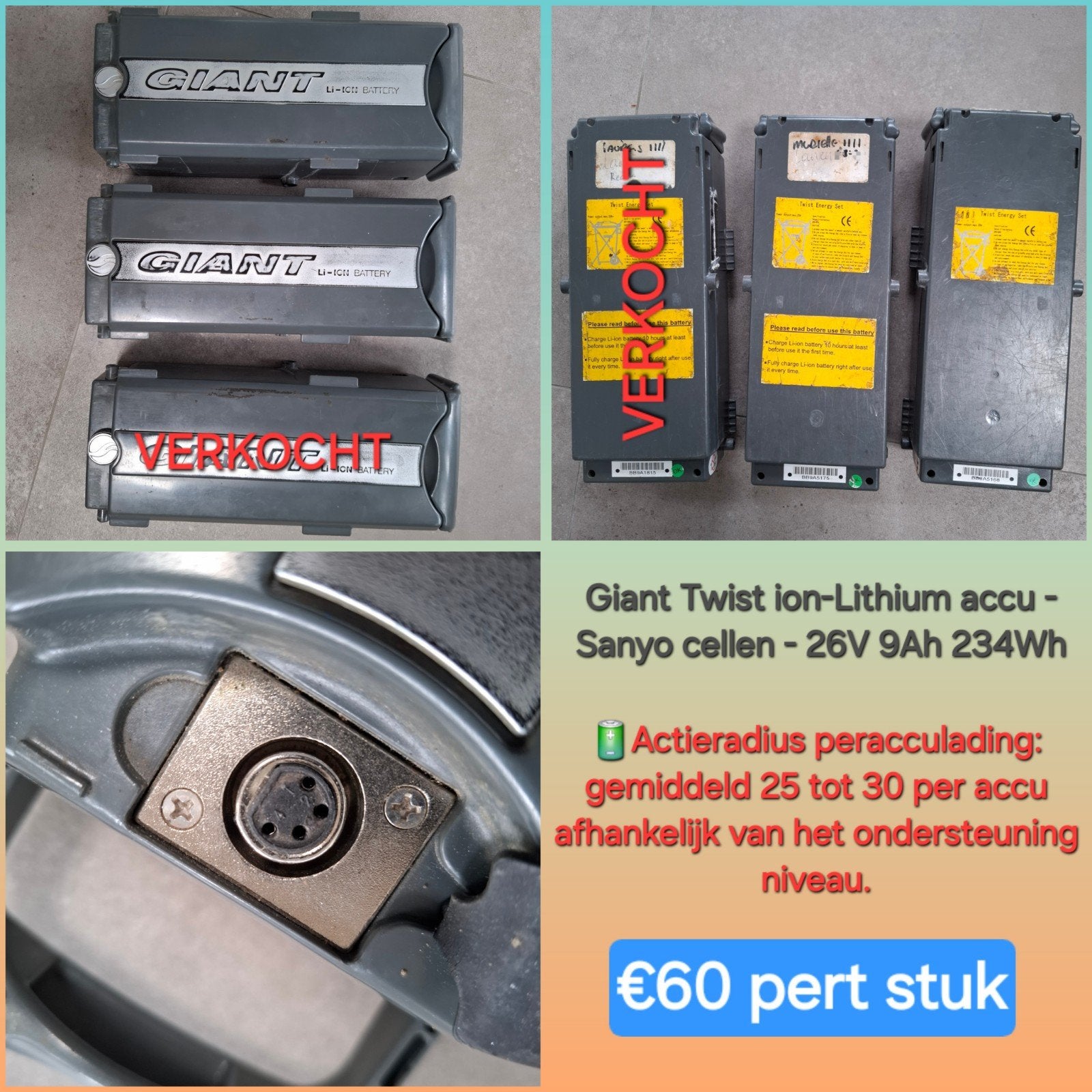 Giant Twist ion-Lithium accu - Sanyo cellen - 26V 9Ah 234Wh, Fietsen en Brommers, Zo goed als nieuw
