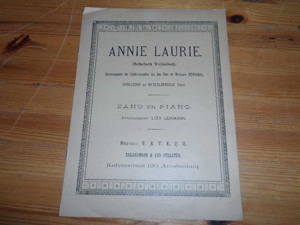 Annie laurie - arr. Liza lehmann, Zang, Gebruikt, Ophalen of Verzenden, Artiest of Componist