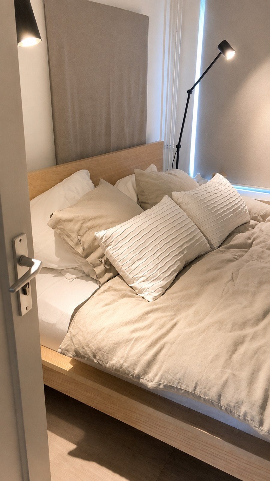 Ikea Malm bed 160x200 met lattenbodem, zeer goede staat, Ophalen, Gebruikt, Beige, Tweepersoons