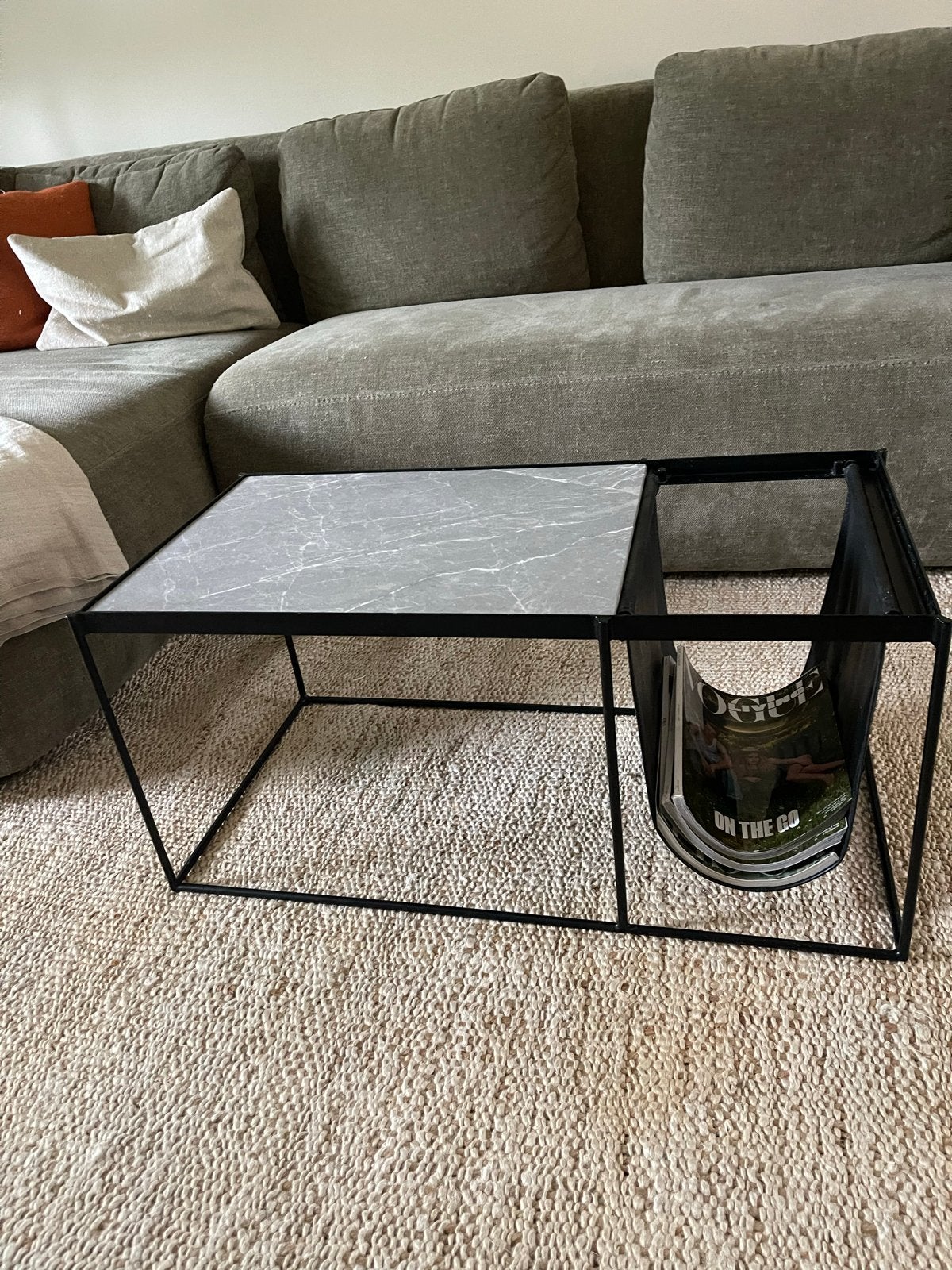 Zuiver Scandi Salontafel met Natuursteen Blad, Ophalen, Overige materialen, Gebruikt, 100 tot 150 cm