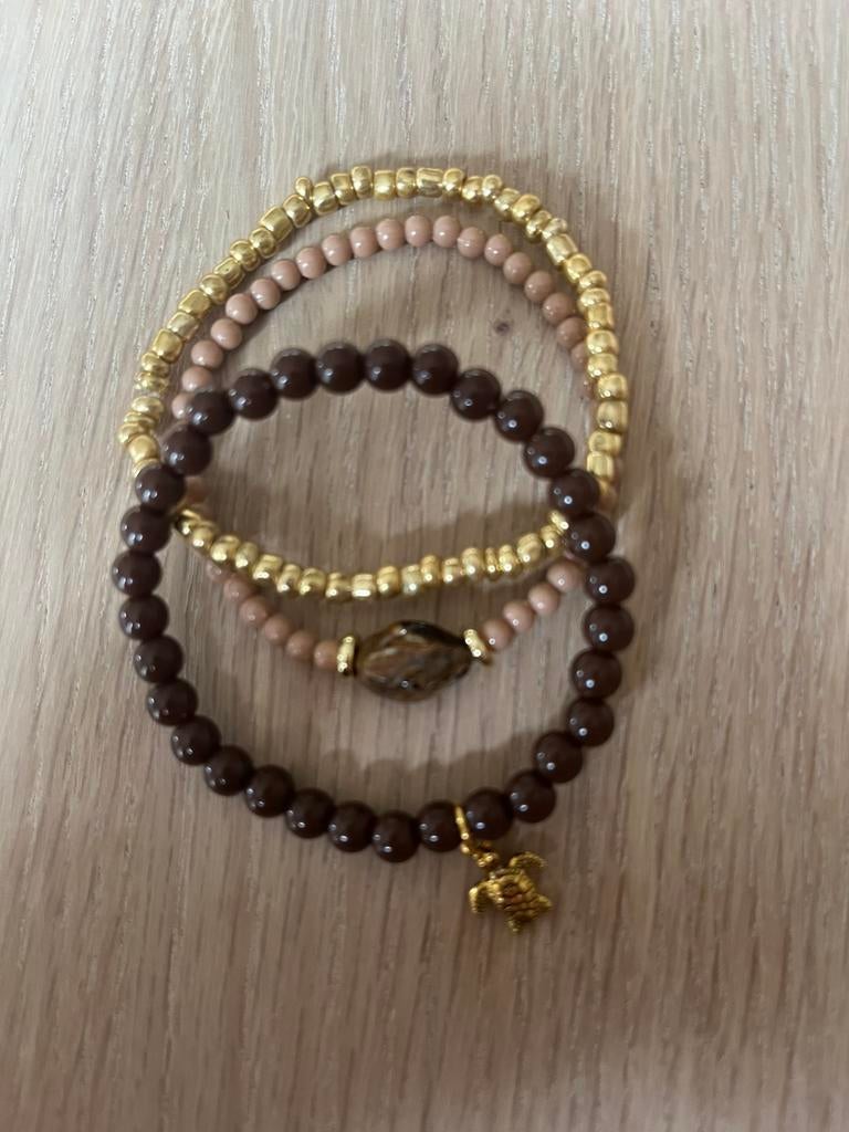 Ibiza armbanden set gold brown, Sieraden, Tassen en Uiterlijk, Armbanden, Ophalen of Verzenden, Nieuw, Bruin