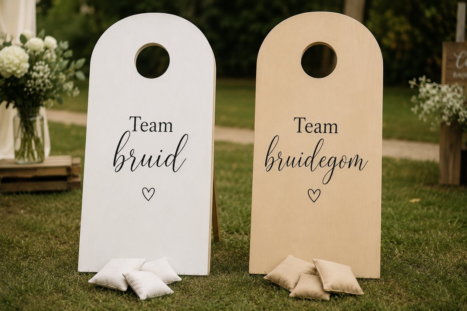 Bruiloftsspel Zakgooien: Team Bruid vs. Team Bruidegom, Ophalen, Nieuw