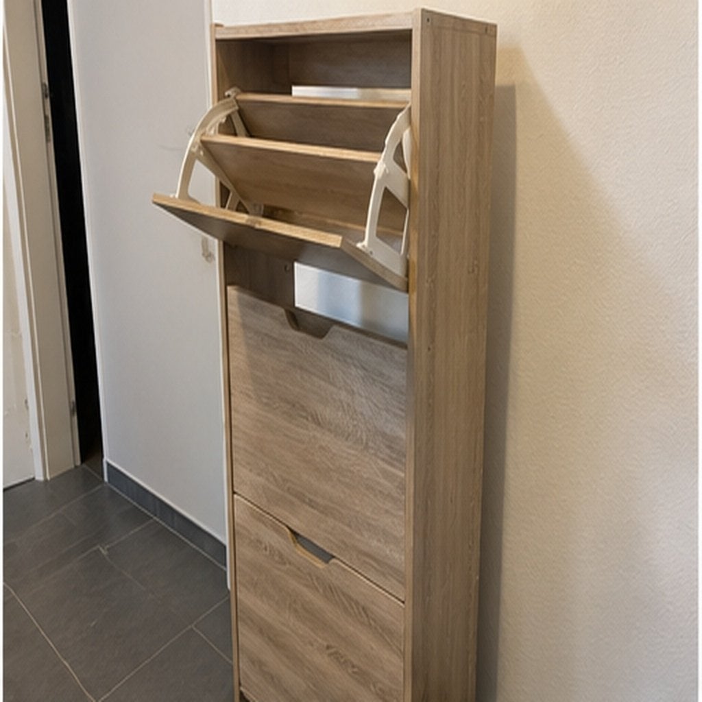 Nieuwe Schoenenkast met 2 Lades en Open Vakken - Houtlook, Ophalen of Verzenden, Nieuw, Modern, Scandinavisch