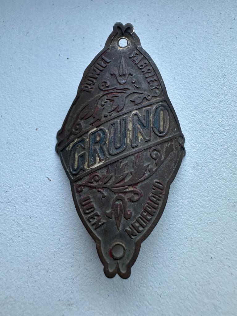 Oud spatbordplaatje GRUNO. Spatbord plaatje., Ophalen of Verzenden, Gebruikt, Overige typen