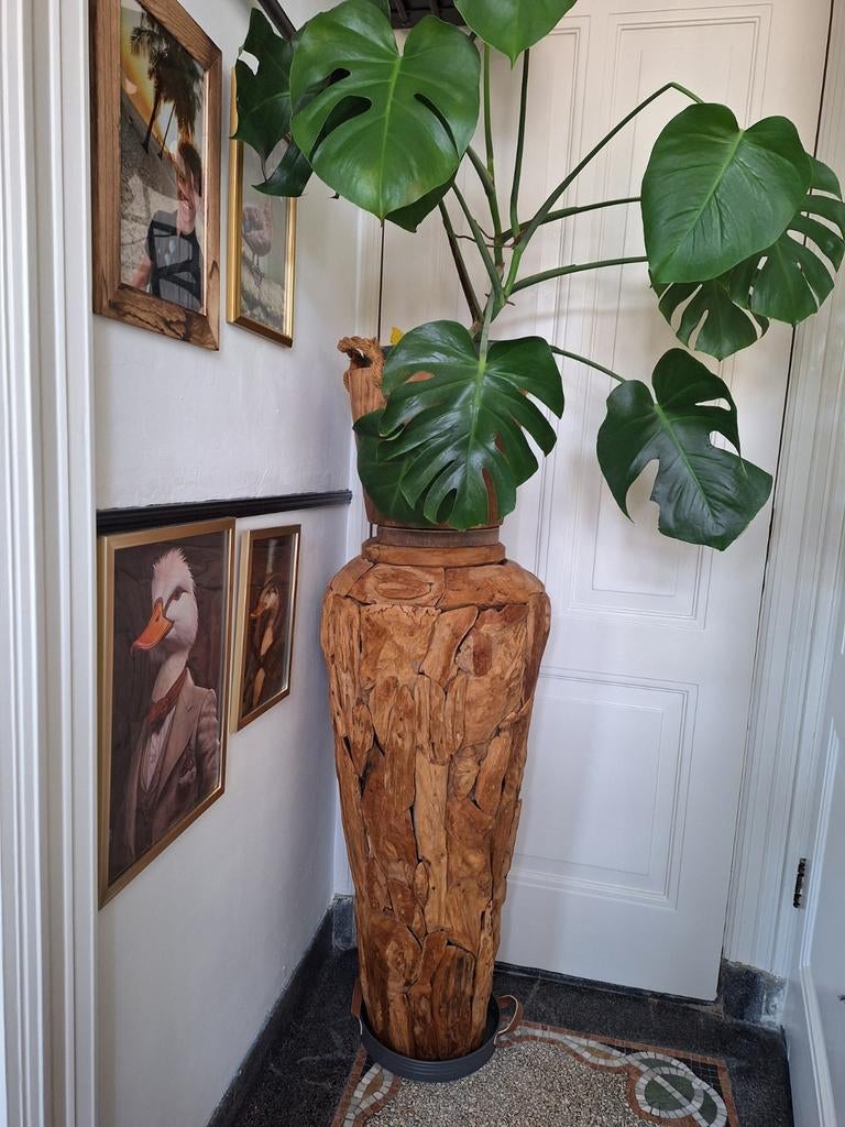 Robuuste houten pilaar / pot, Ophalen, Zo goed als nieuw