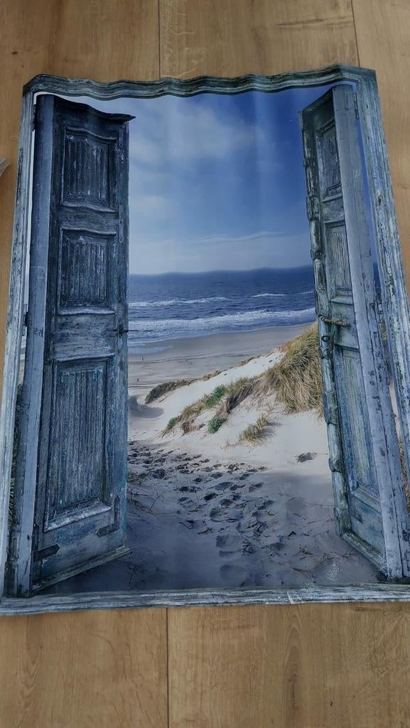 Wanddecoratie Strandzicht met Openstaande Deuren 60x80cm, Ophalen, Schilderij, Meerkleurig, Nieuw