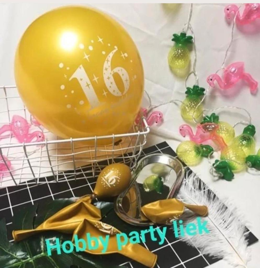 Cijfer 16 ballonnen 5x en 5x confetti ballonnen nr C217, Ophalen of Verzenden, Nieuw, Versiering, Verjaardag