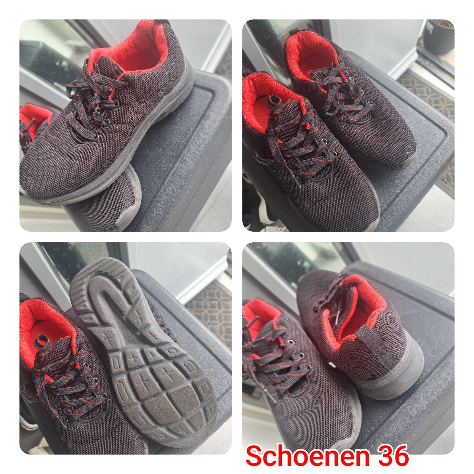 Zwarte sneakers met rode accenten - Maat 36, Ophalen, Gedragen, Zwart, Sneakers of Gympen