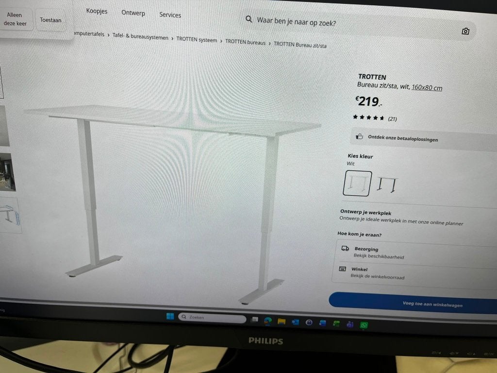 Sta/Zit Bureau van Ikea Wit, Huis en Inrichting, Ophalen, Zit-sta bureau, 160 cm, Gebruikt