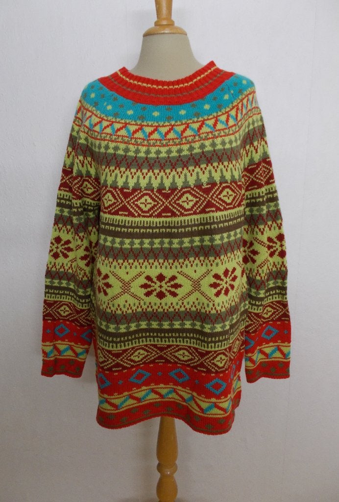 Fleurige Noorse look print trui! L, Kleding | Dames, Verzenden, Zo goed als nieuw, Maat 42/44 (L), Meerkleurig