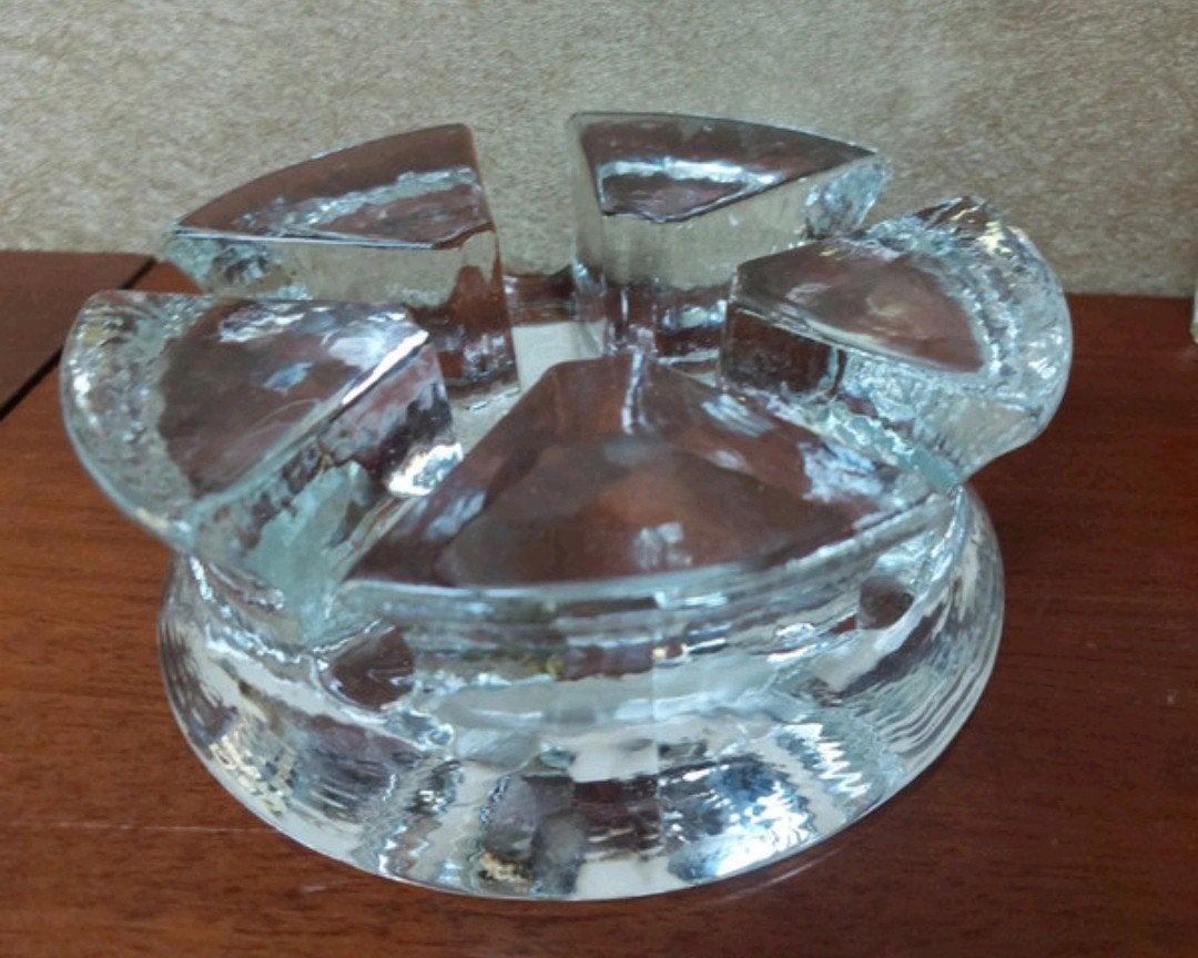 Vintage Brutalist Ice Glass Tea Light Holder, Antiek en Kunst, Ophalen of Verzenden