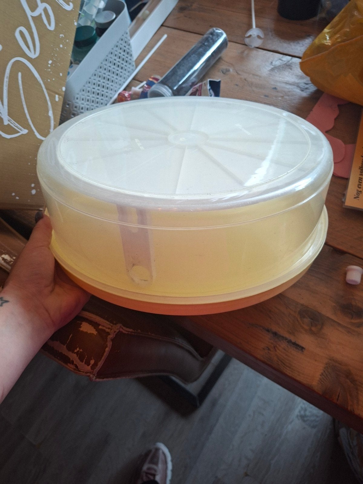 Tupperware taartdoos/taartschep - Geel/Transparant, Gebruikt, Bewaardoos, Geel, Ophalen of Verzenden