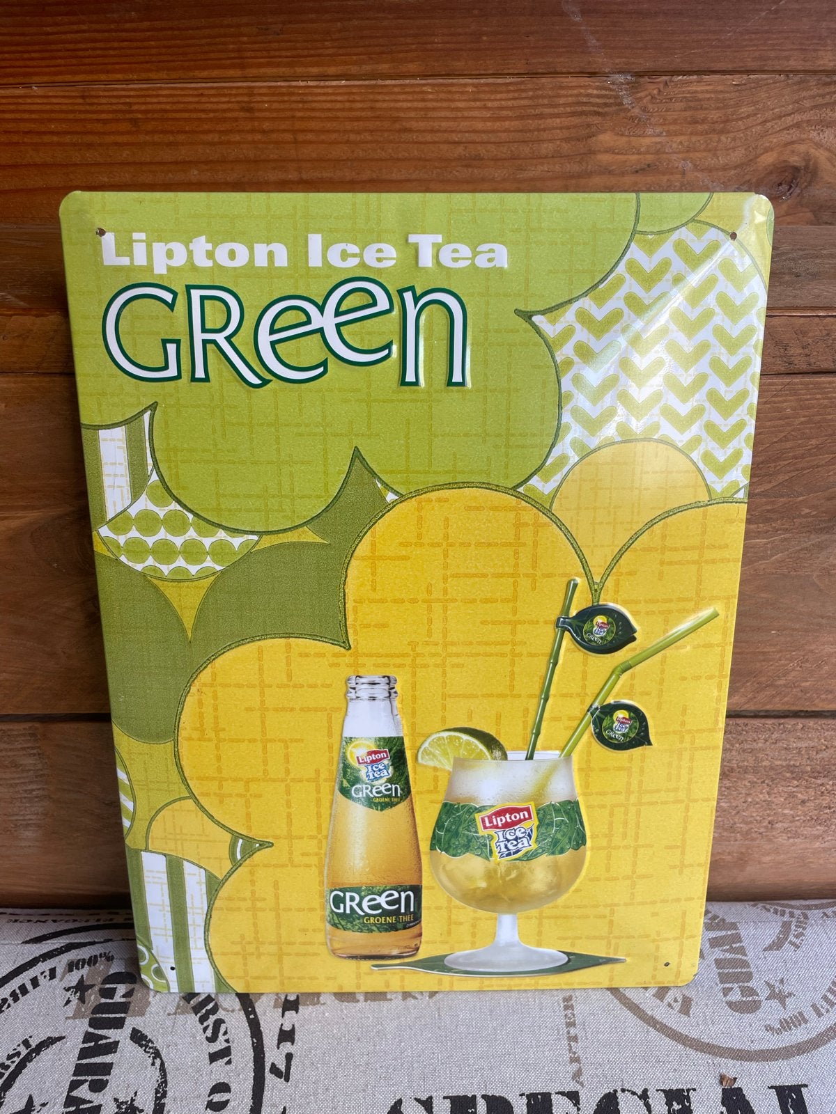 Lipton Ice Tea Green Reclamebord - Vintage Look, Verzamelen, Ophalen of Verzenden, Gebruikt, Reclamebord