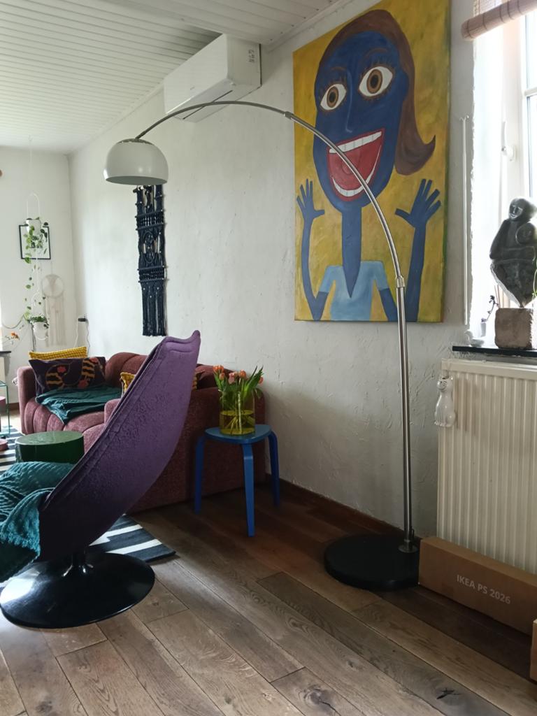 Grote booglamp marmeren voet, Ophalen of Verzenden, Gebruikt, Metaal, 150 tot 200 cm