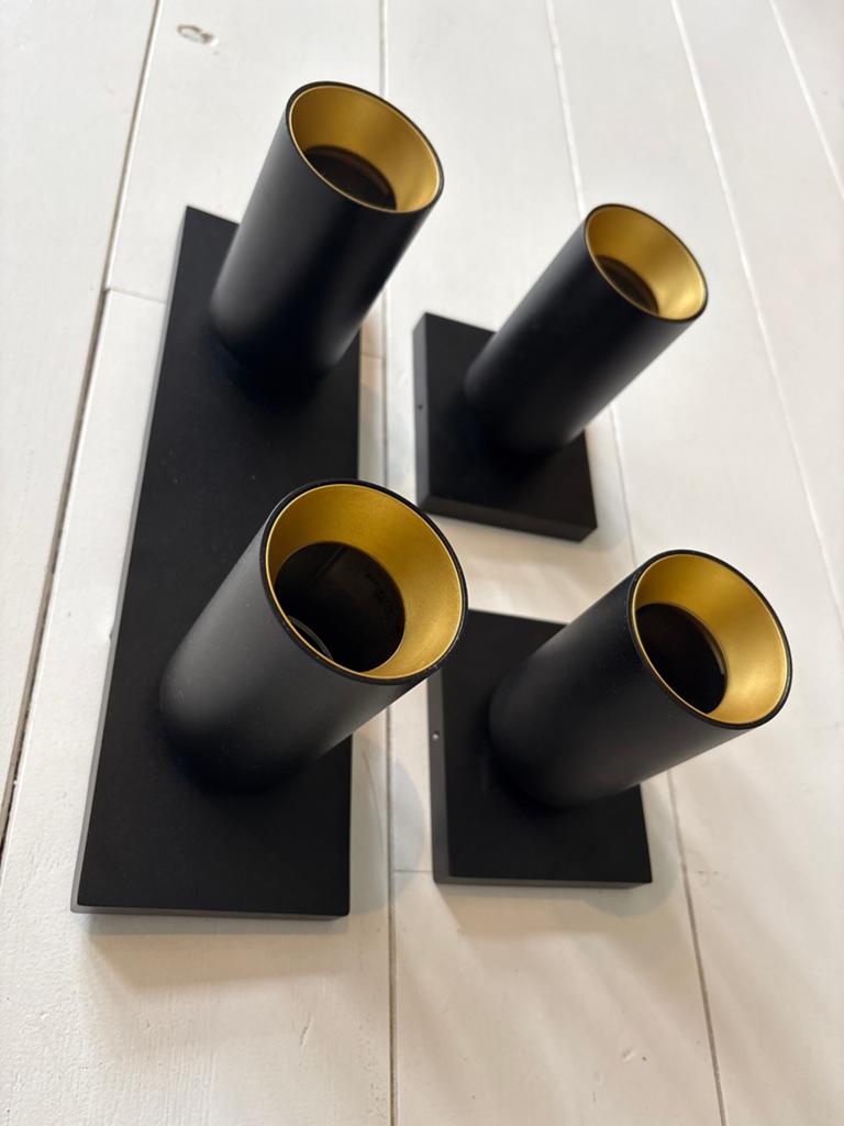 Rietveld lampen - zwart gouden spots (1x dubbel, 2x enkel), Ophalen of Verzenden, Zo goed als nieuw, Plafondspot of Wandspot