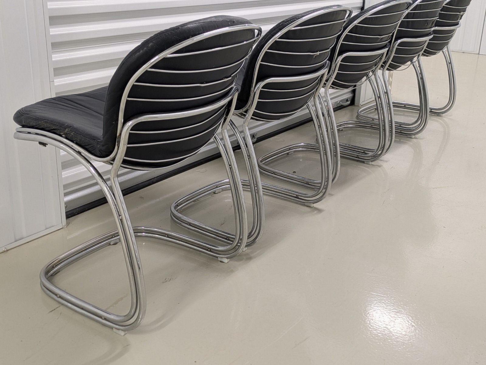 Vintage Stoelen Chromen Leren Eetkamerstoelen Rinaldi Italië, Huis en Inrichting, Ophalen