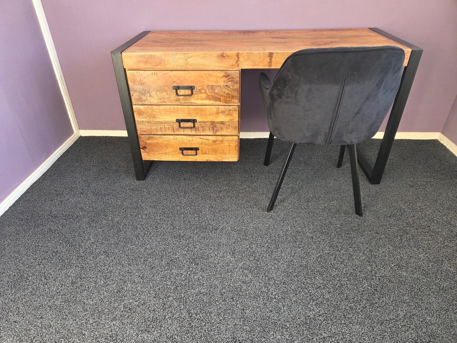 Industrieel bureau met lades - Mangohout en Metaal, Ophalen, Met lades, Gebruikt, Hout