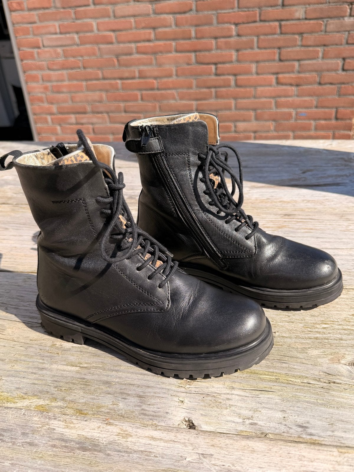 Zwarte leren boots met luipaardprint - merk Groot, Ophalen of Verzenden, Zo goed als nieuw, Meisje, Laarzen