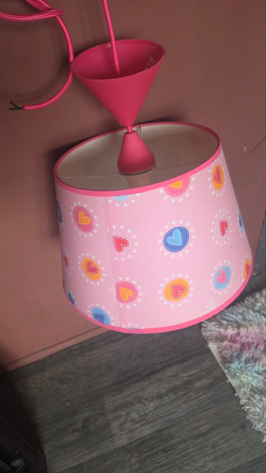 Lief! Hanglamp roze met hartjes voor kinderkamer, Ophalen, Gebruikt, Stof, Kinderlijk, vrolijk, lief