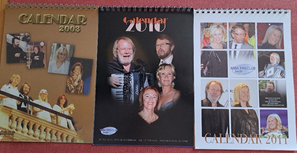 Drie ABBA fanclub kalenders 2003, 2010 en 2011, Overige formaten, Ophalen of Verzenden, Zo goed als nieuw, Pop