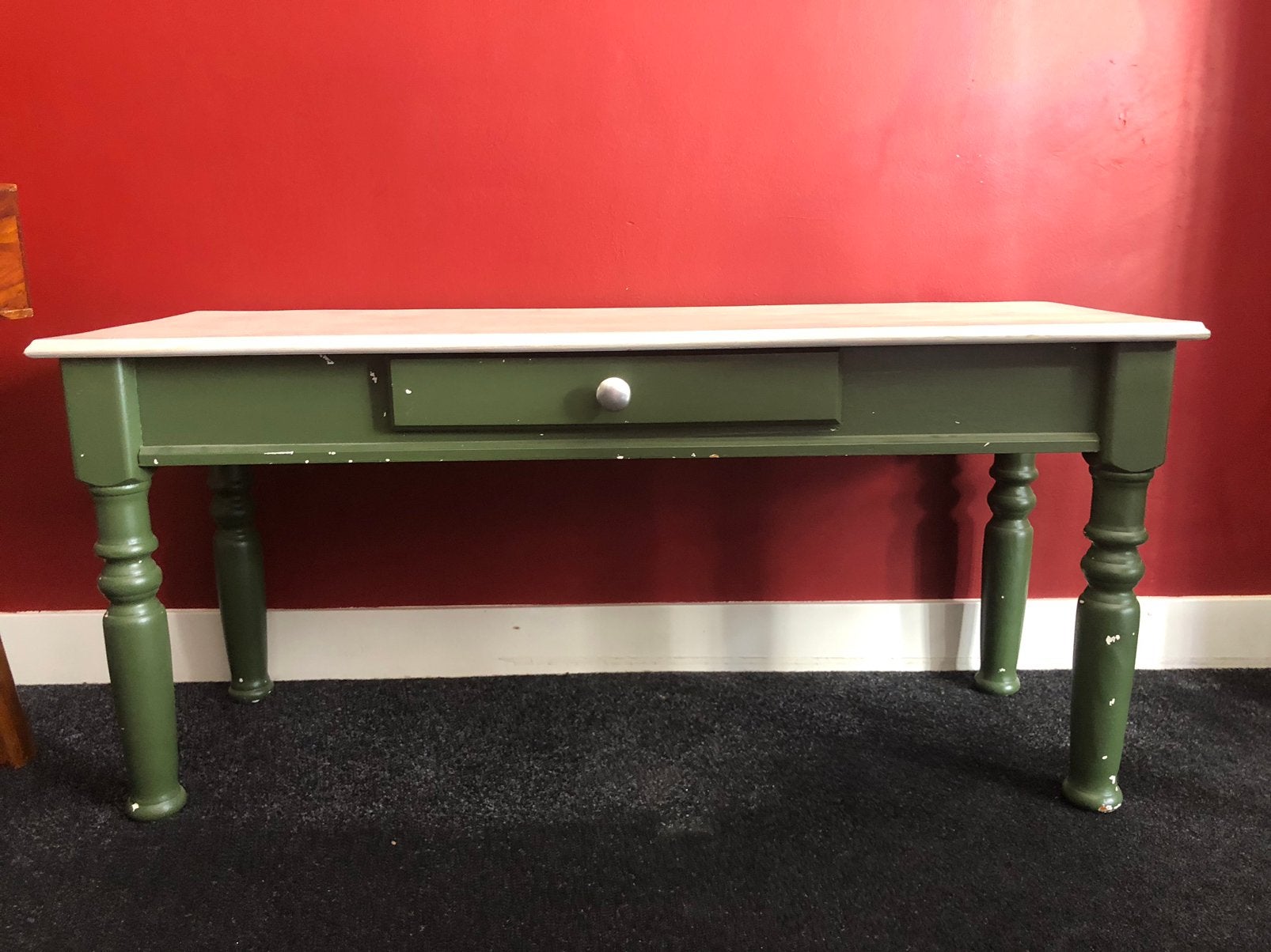 Tv meubel/salontafel. Groen/wit, Ophalen, Gebruikt, 100 tot 150 cm, Landelijk