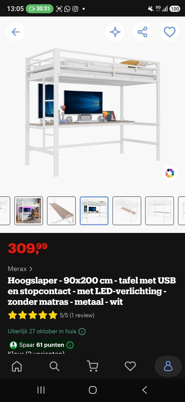 Mooie hoogslaper met led, Ophalen of Verzenden, Zo goed als nieuw, Hoogslaper