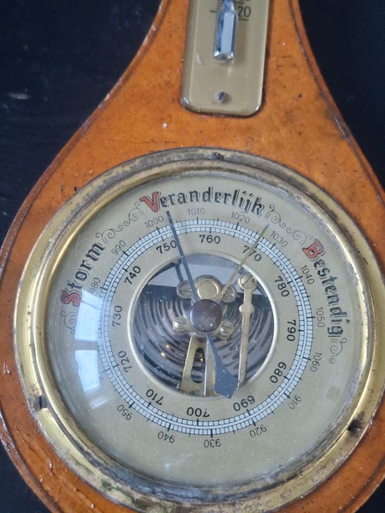 Vintage Barometer met Thermometer - Hout, Ophalen of Verzenden, Gebruikt, Barometer