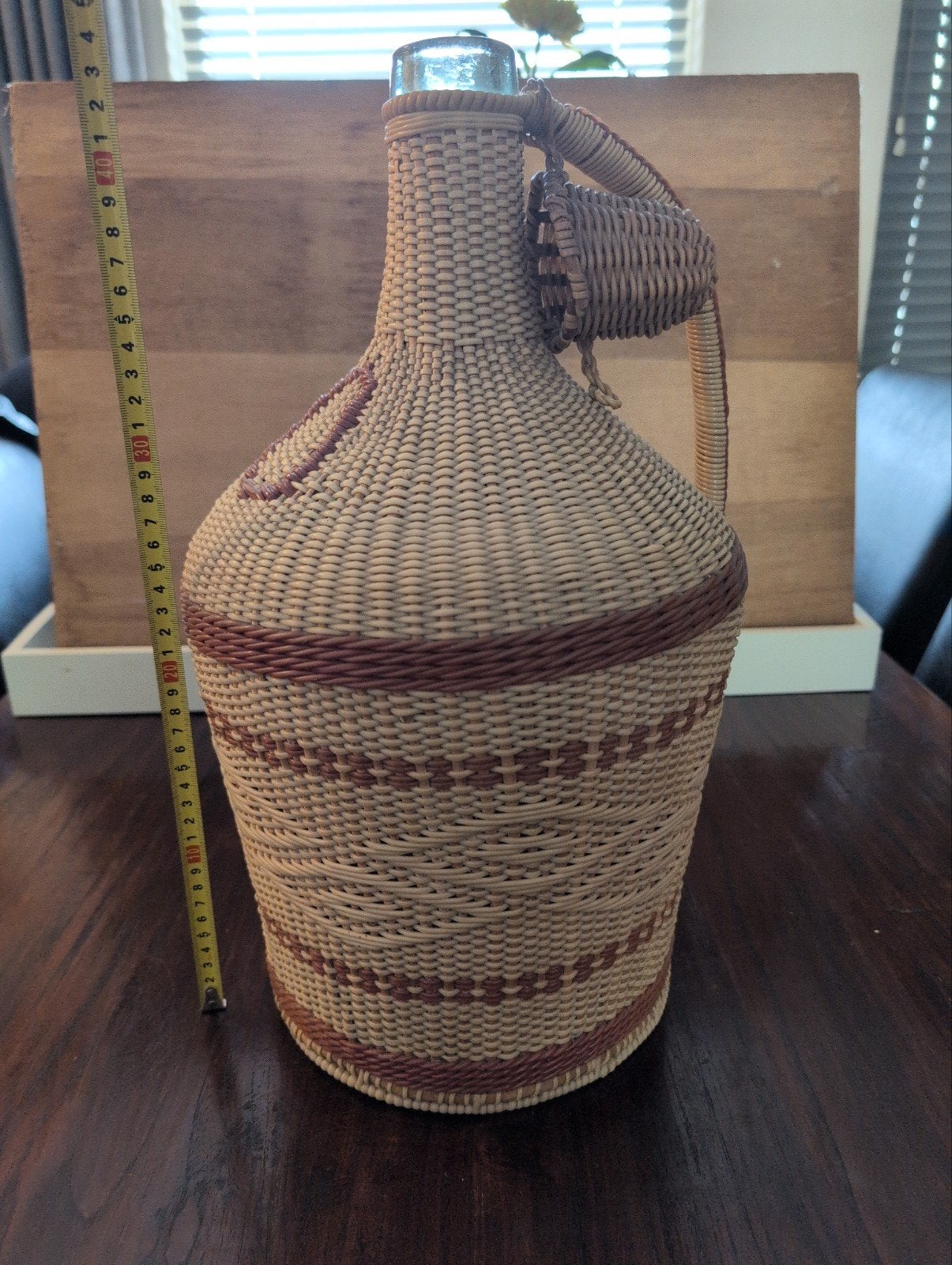 Vintage rieten fles/karaf met handvat, Ophalen of Verzenden