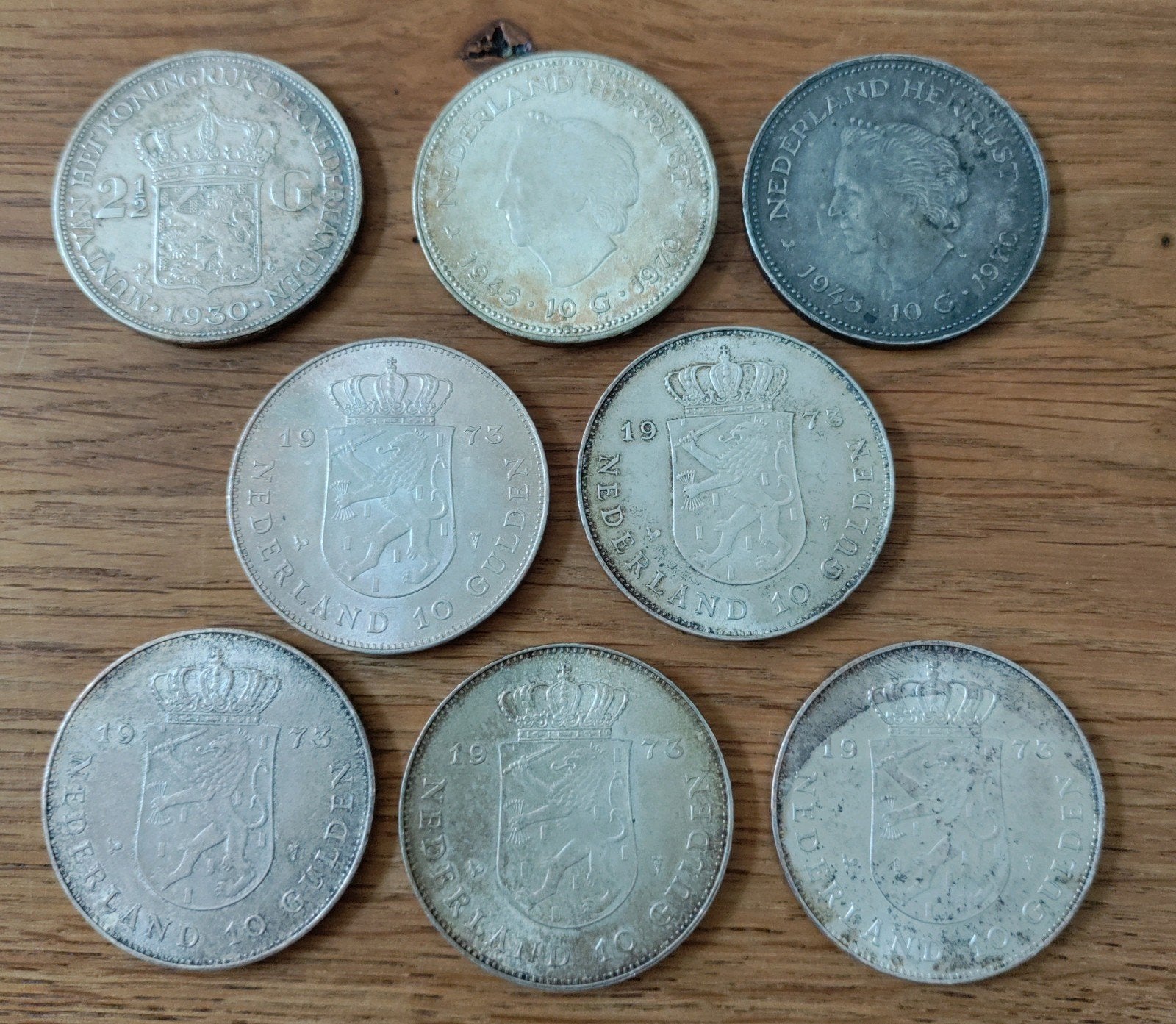 8 zilveren munten (200 gram) - Wilhelmina+Juliana, Setje, Zilver, Ophalen of Verzenden, Koningin Wilhelmina