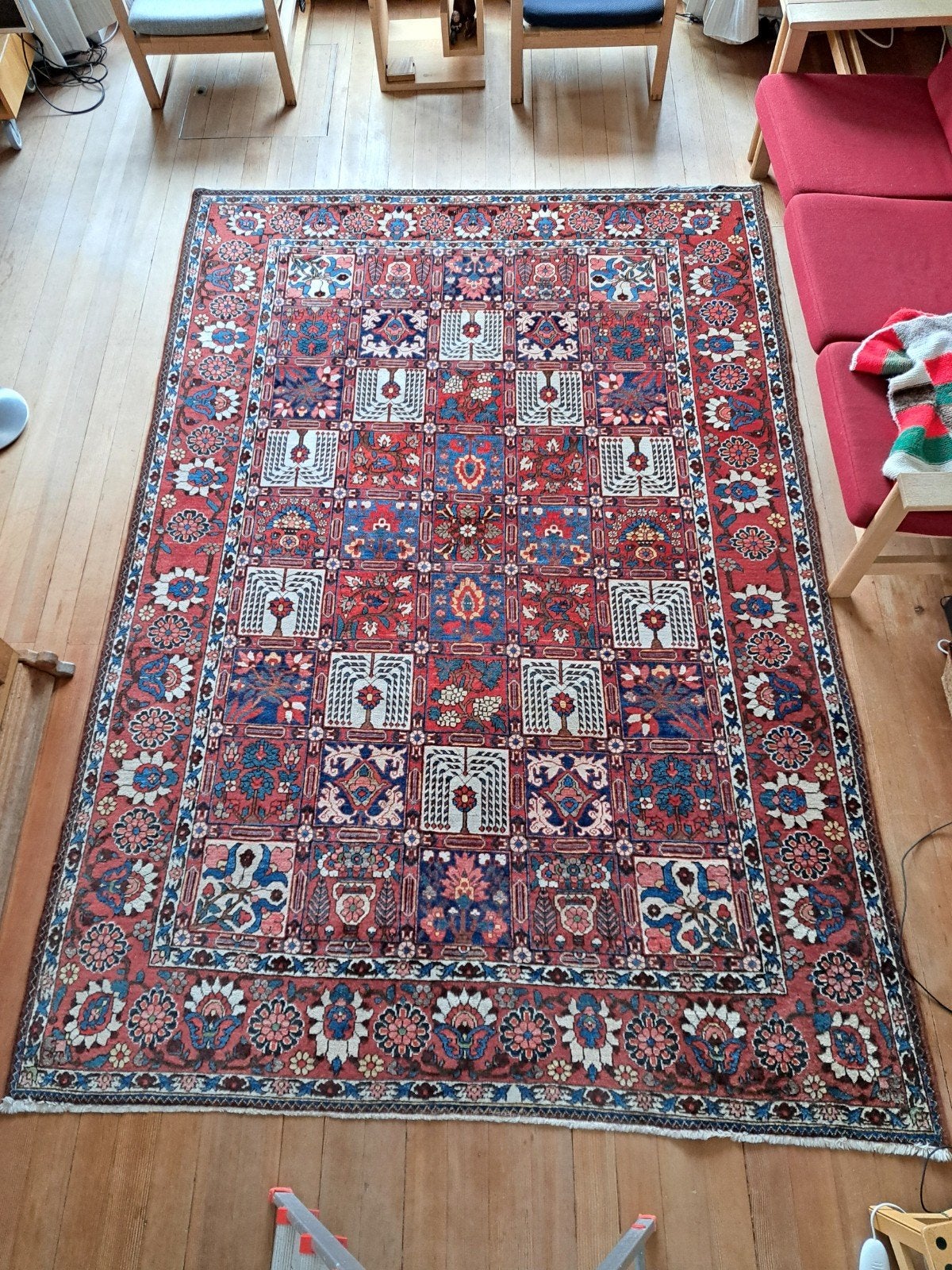 Perzisch Bakhtiar tapijt, handgeknoopt, rood/blauw 3.05x2.07, Huis en Inrichting, Ophalen, Gebruikt, Wit, 200 cm of meer
