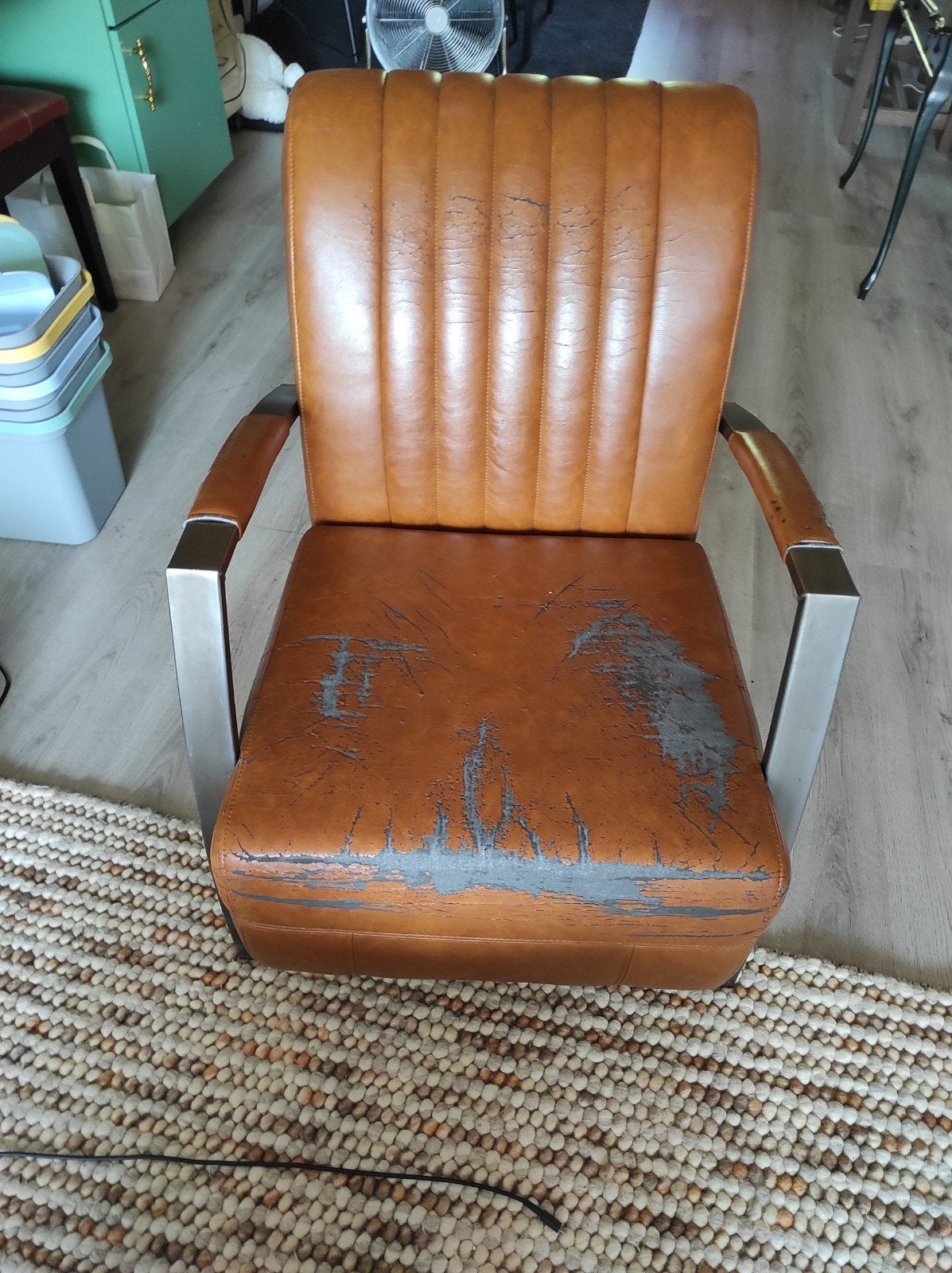 Vintage Cognac Leren Fauteuil, Huis en Inrichting, Fauteuils, Ophalen, Gebruikt, 75 tot 100 cm, 50 tot 75 cm