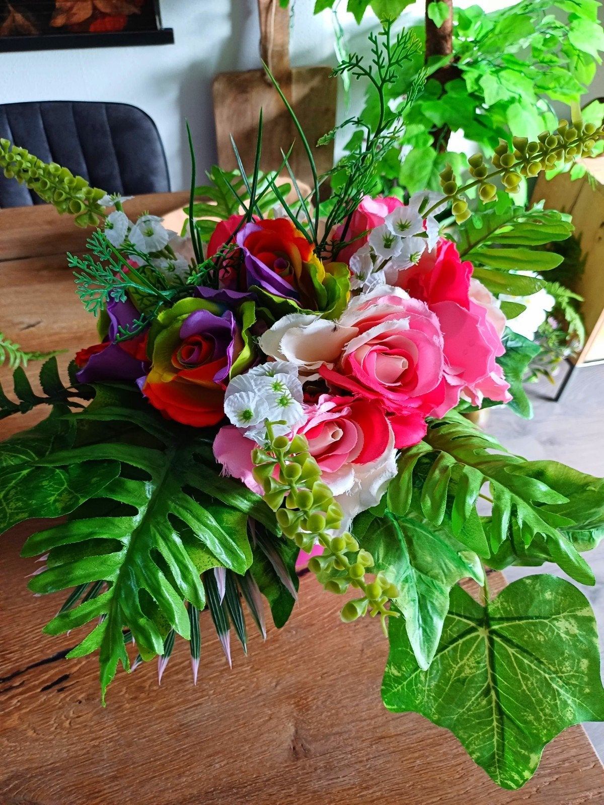Prachtig laag biedermeier zijden bloemen boeket, Binnen, Ophalen of Verzenden, Boeket, Overige merken
