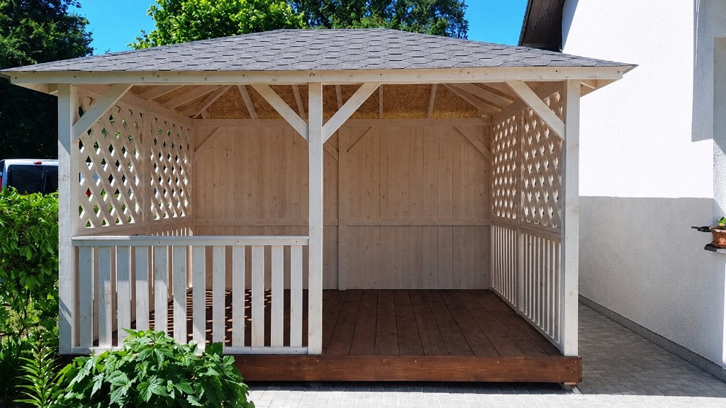 3x4 m Wit Houten Tuinpaviljoen, Minder dan 250 cm, Nieuw, Ophalen of Verzenden, Tuinhuis