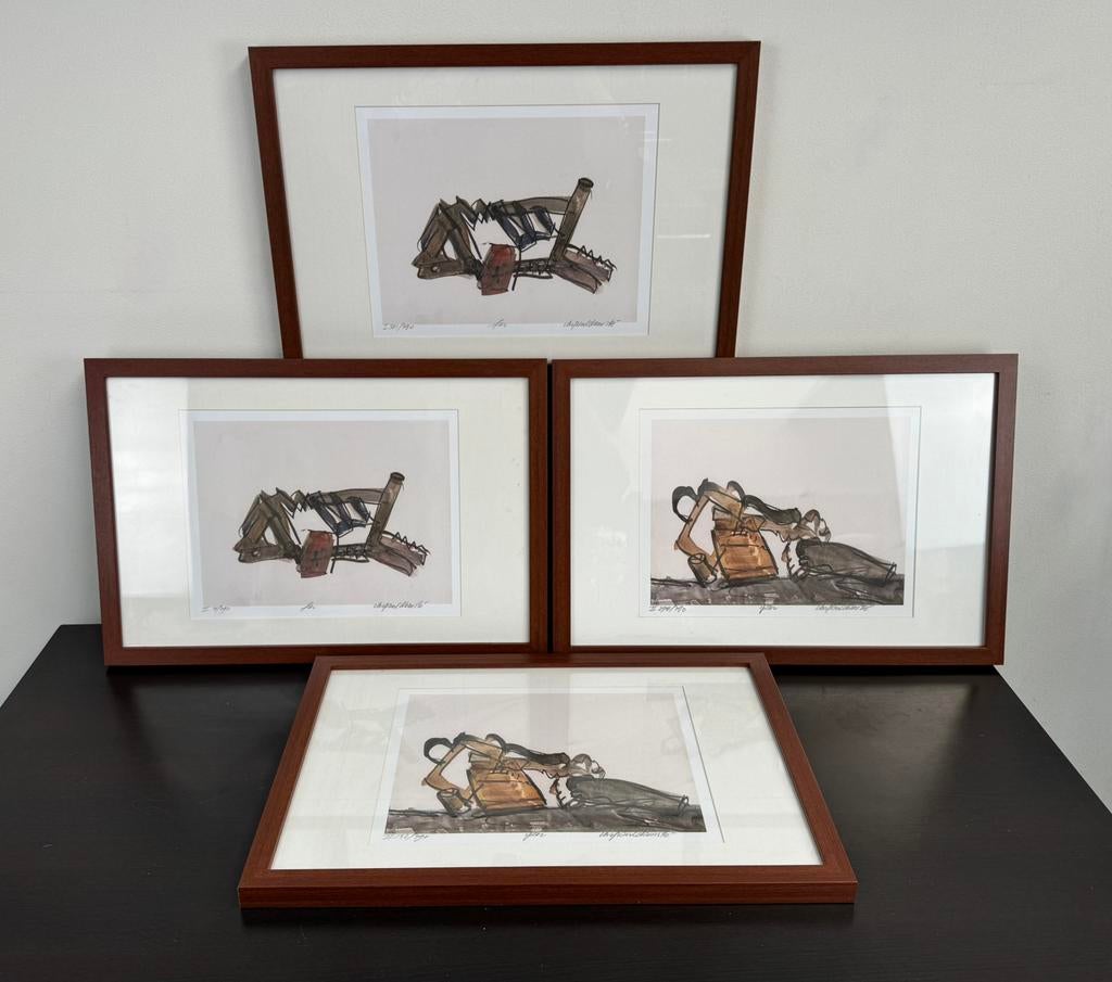 Set van 4 gesigneerde zeefdrukken van Christiaan Paul Damsté, Antiek en Kunst, Ophalen of Verzenden