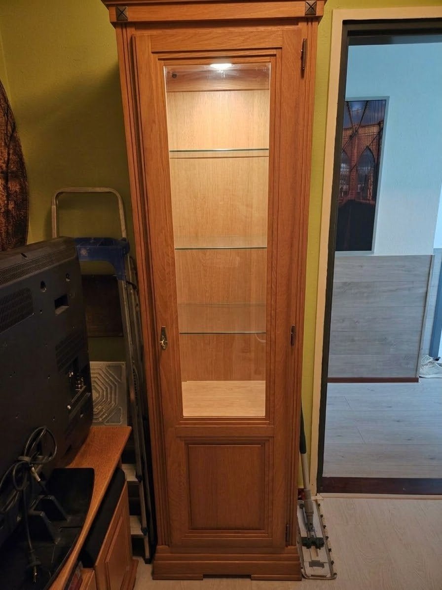 vitrine kast met verlichting., Ophalen, 200 cm of meer, Eikenhout, 50 tot 100 cm