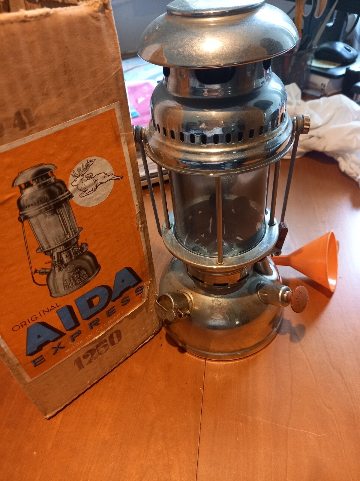 Aida Express 1250 Petroleumlamp - Vintage en Compleet, Antiek en Kunst, Ophalen of Verzenden
